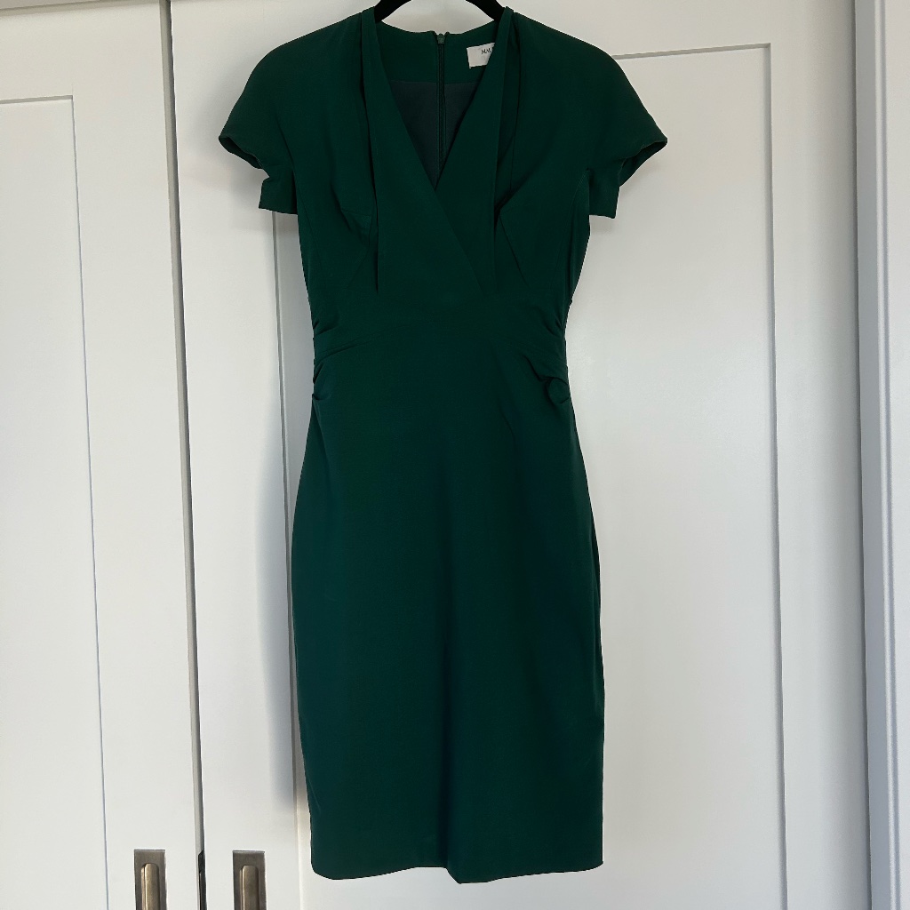 Mm Lafleur Wool Spandex Sheath Dress Emerald Green 0p
